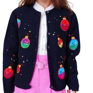 Talbots Vintage 100% Wool Unique Ornament Embroidered Cardigan Sweater Size M